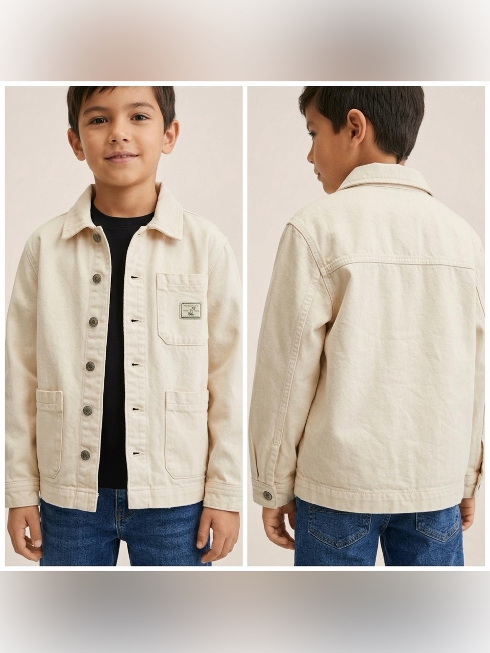 ZARA Youth Button Front Twill Collard Long Sleeve Utility Jacket Size 8 Youth